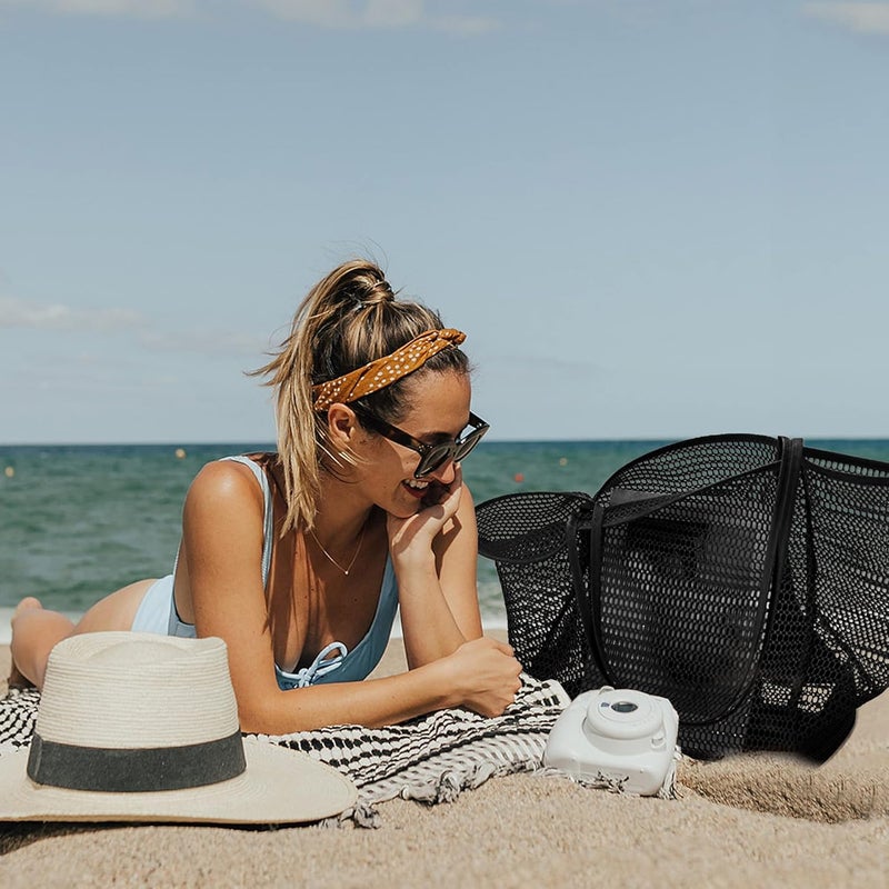 KALIDI BeachNylon Mesh Tote Bag, Casual Tote Bag Hobo Women Foldable MAX 23L Shoulder Bag For Beach Picnic Vacation - Image 2
